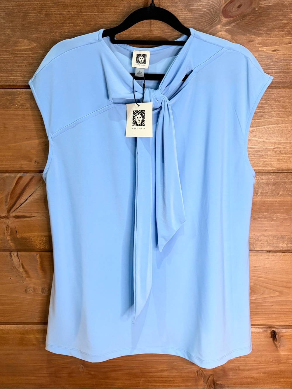 Anne Klein Light Blue Tie-Neck Sleeveless Tank Top Office Size Medium 💙